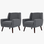 Linen Upholstered Accent Chair Wingback Armchair Set of 2