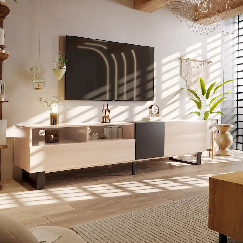 Modern TV Stand Media Console for 80-inch TV with Double Storage Space - 15.00 X 70.90 X 19.70