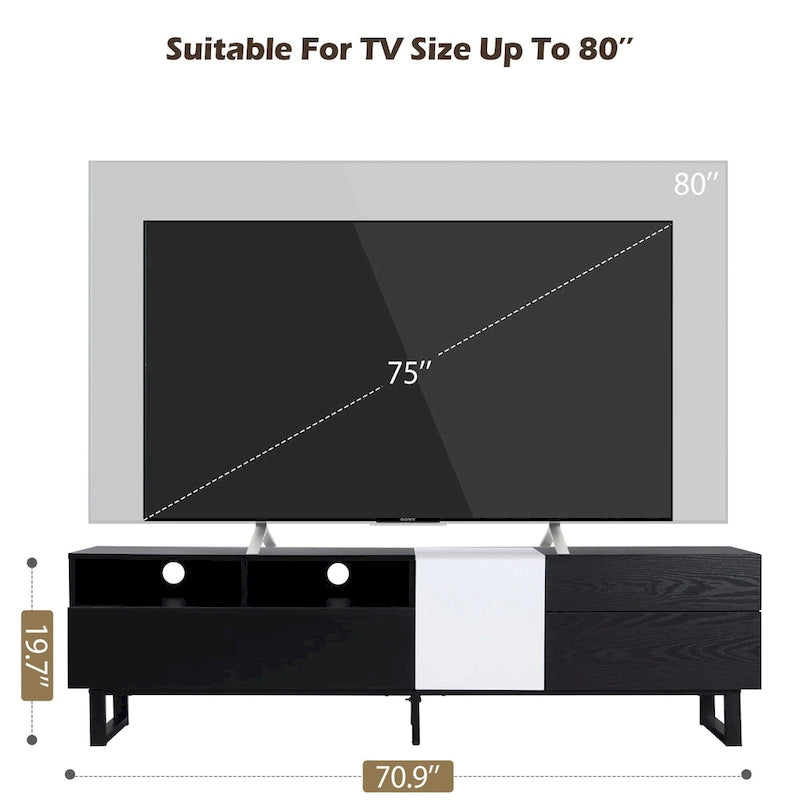 Modern TV Stand Media Console for 80-inch TV with Double Storage Space - 15.00 X 70.90 X 19.70