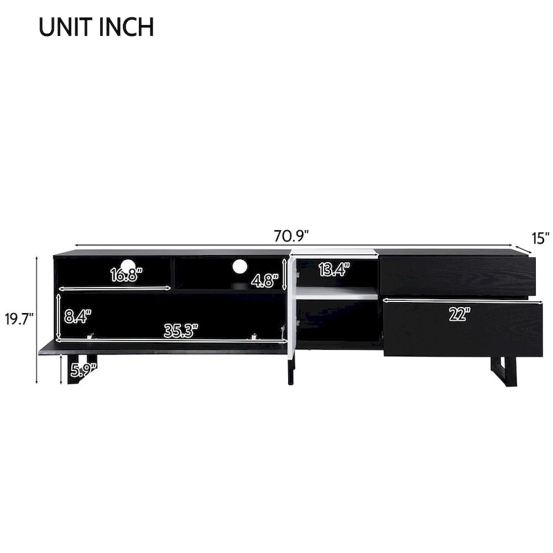 Modern TV Stand Media Console for 80-inch TV with Double Storage Space - 15.00 X 70.90 X 19.70