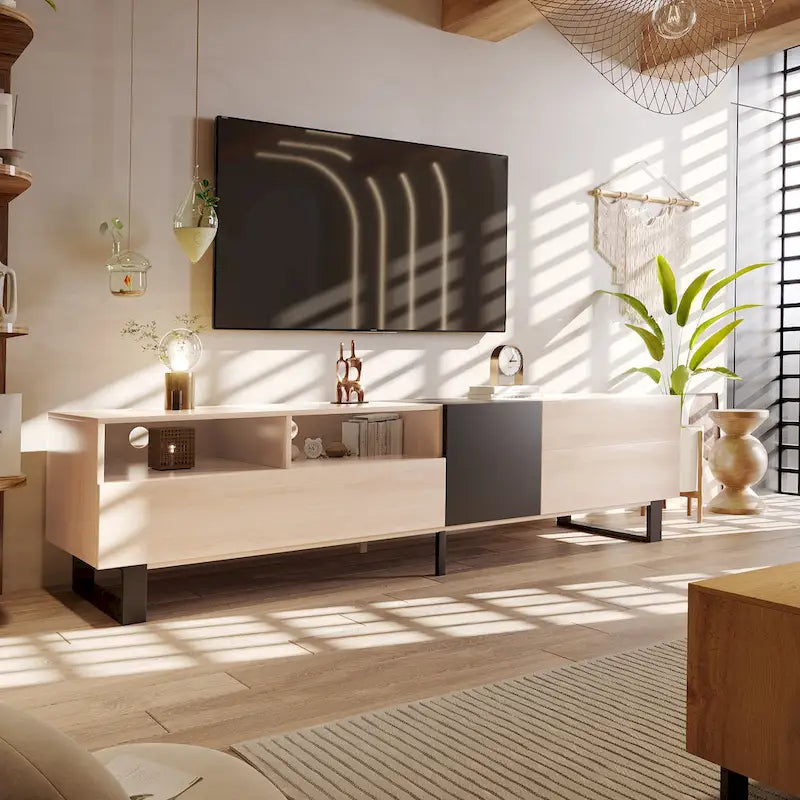 Modern TV Stand Media Console for 80-inch TV with Double Storage Space - 15.00 X 70.90 X 19.70