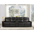 Leather Power Reclining 4-Seat Sofa for Living Room with Console, USB Port, Adjustable Headrest