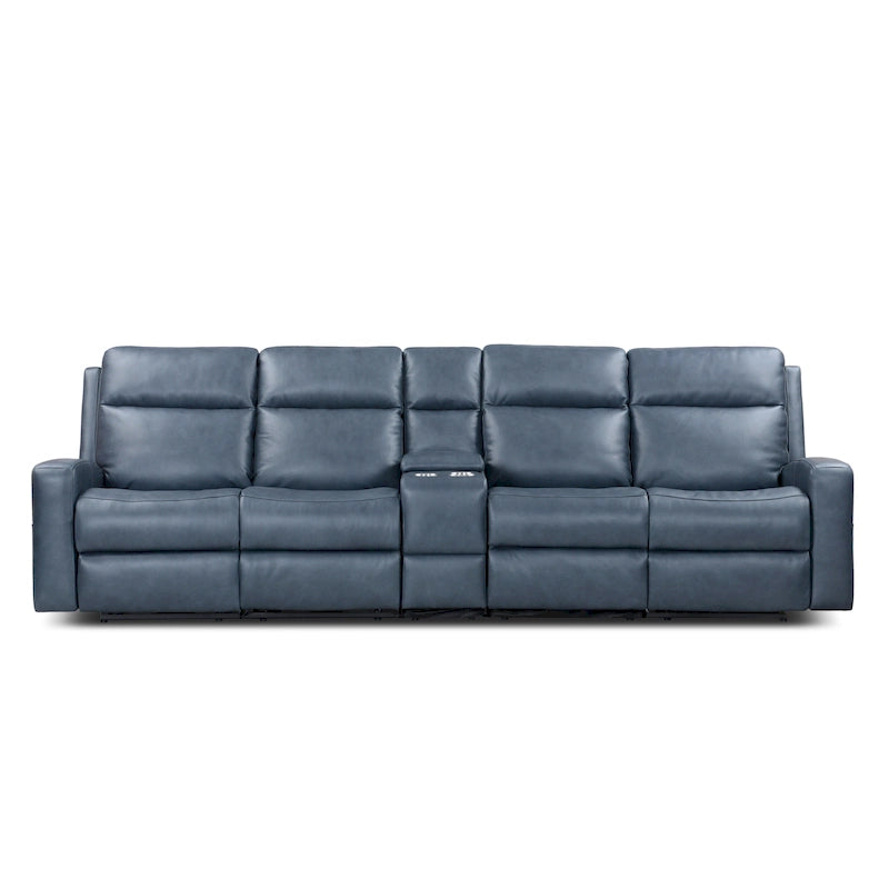 Leather Power Reclining 4-Seat Sofa for Living Room with Console, USB Port, Adjustable Headrest
