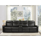 Leather Power Reclining 4-Seat Sofa for Living Room with Console, USB Port, Adjustable Headrest