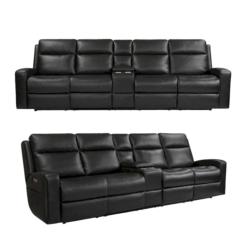 Leather Power Reclining 4-Seat Sofa for Living Room with Console, USB Port, Adjustable Headrest