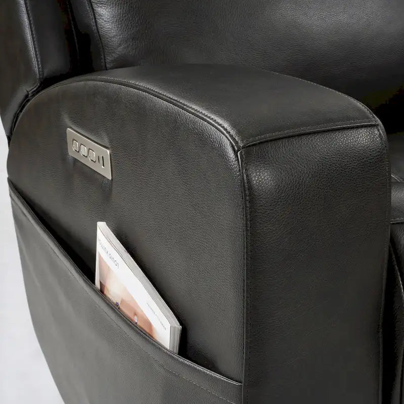 Leather Power Reclining 4-Seat Sofa for Living Room with Console, USB Port, Adjustable Headrest