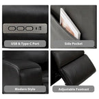 Leather Power Reclining 4-Seat Sofa for Living Room with Console, USB Port, Adjustable Headrest