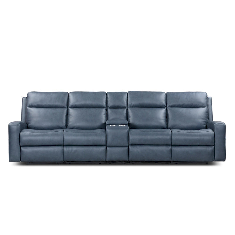 Leather Power Reclining 4-Seat Sofa for Living Room with Console, USB Port, Adjustable Headrest