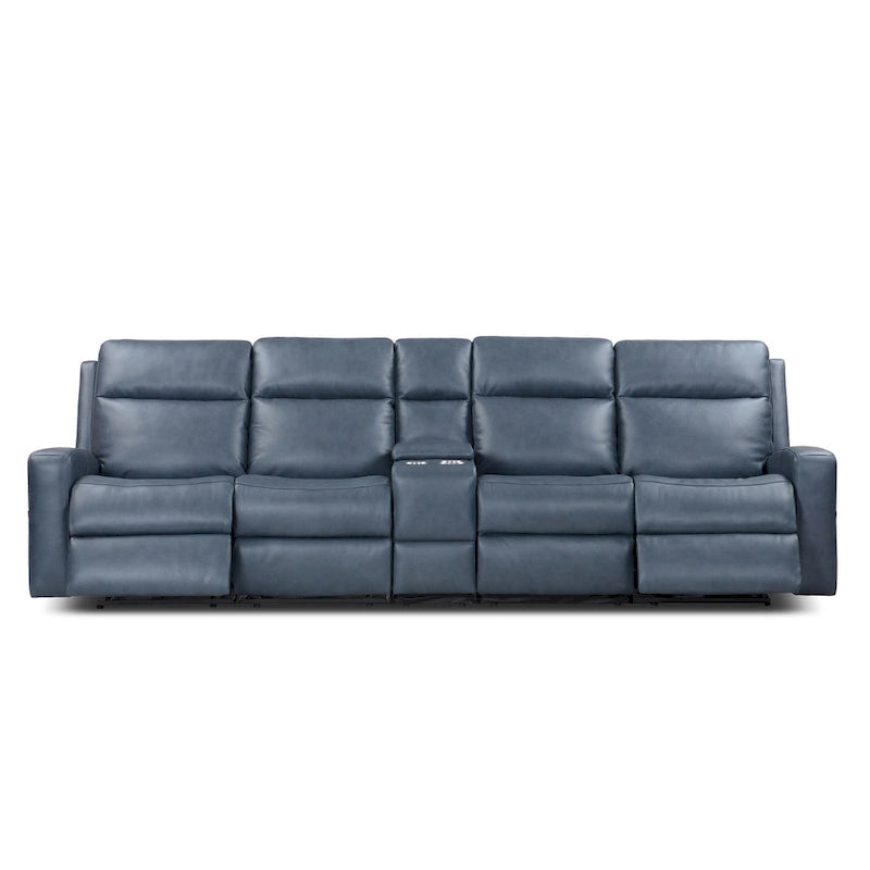 Leather Power Reclining 4-Seat Sofa for Living Room with Console, USB Port, Adjustable Headrest