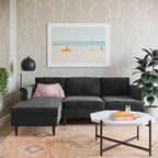 Velvet Sectional Sofa with Rolled Arms