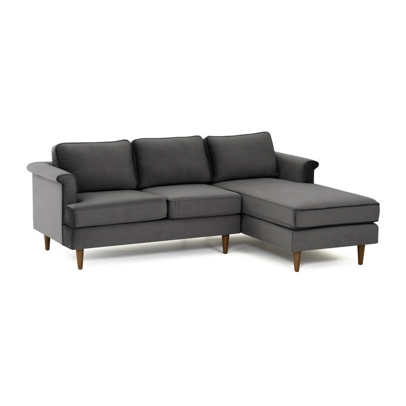 Velvet Sectional Sofa with Rolled Arms