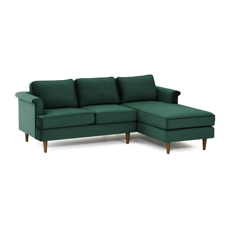 Velvet Sectional Sofa with Rolled Arms