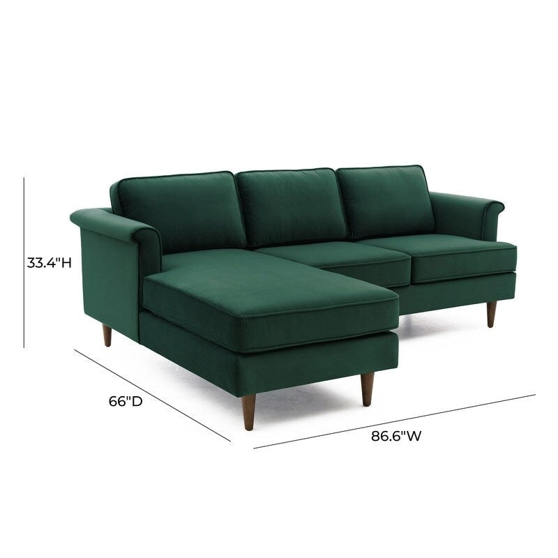 Velvet Sectional Sofa with Rolled Arms