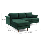 Velvet Sectional Sofa with Rolled Arms