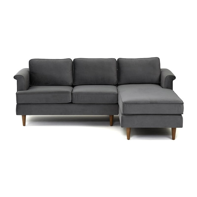 Velvet Sectional Sofa with Rolled Arms