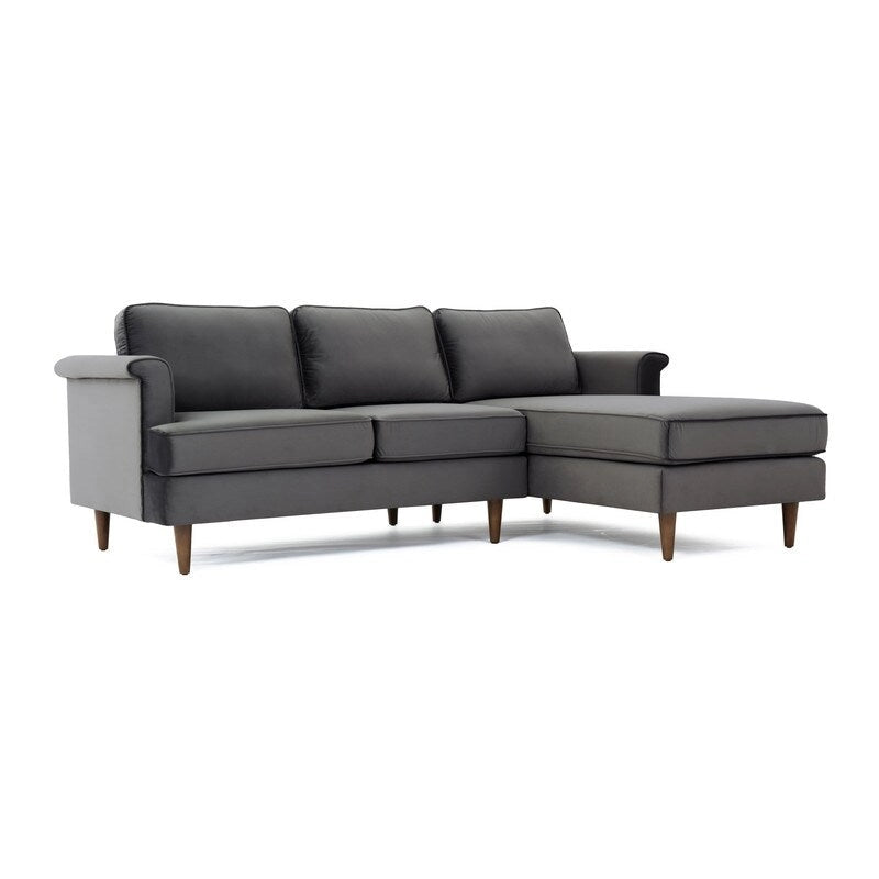 Velvet Sectional Sofa with Rolled Arms