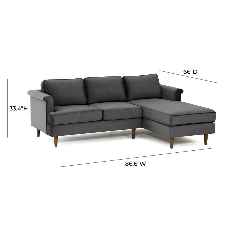 Velvet Sectional Sofa with Rolled Arms