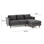 Velvet Sectional Sofa with Rolled Arms