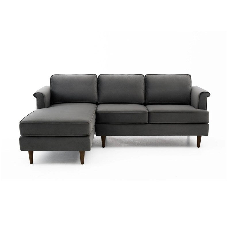 Velvet Sectional Sofa with Rolled Arms