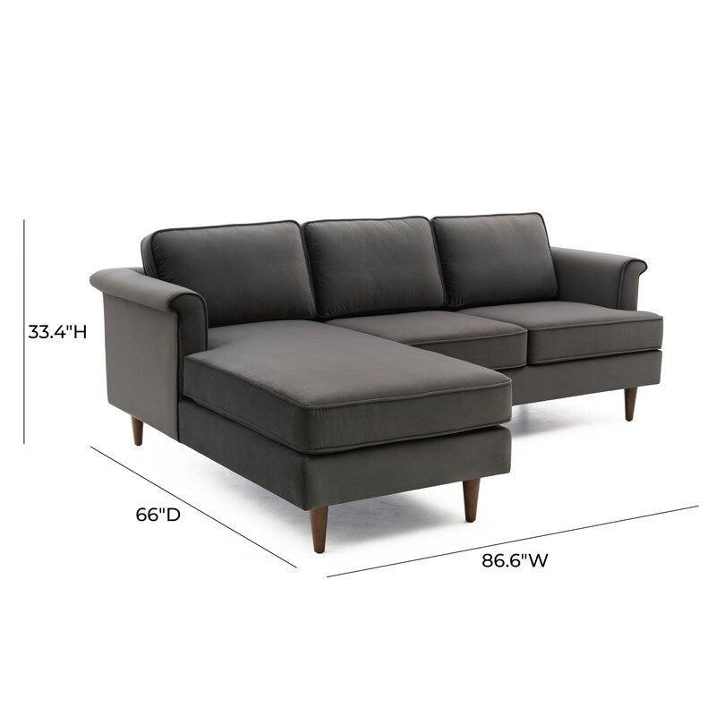 Velvet Sectional Sofa with Rolled Arms
