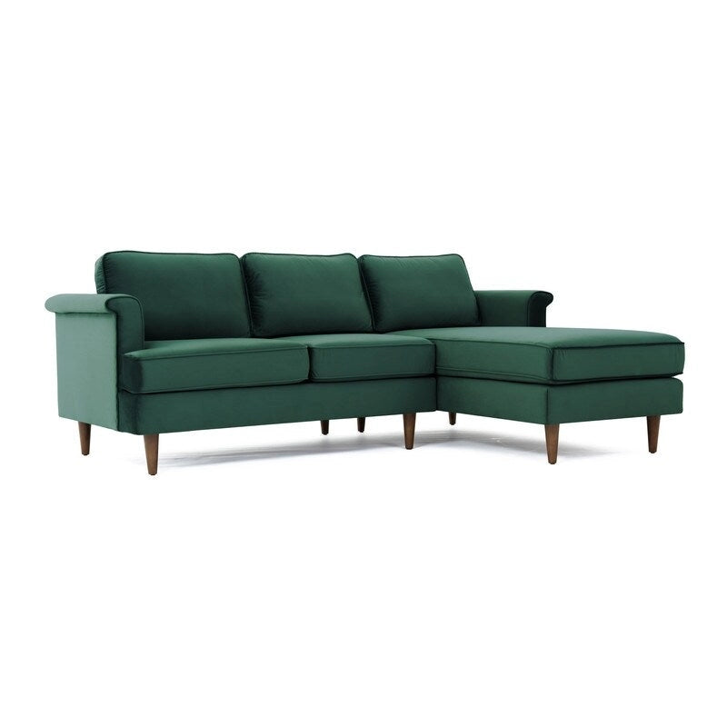Velvet Sectional Sofa with Rolled Arms