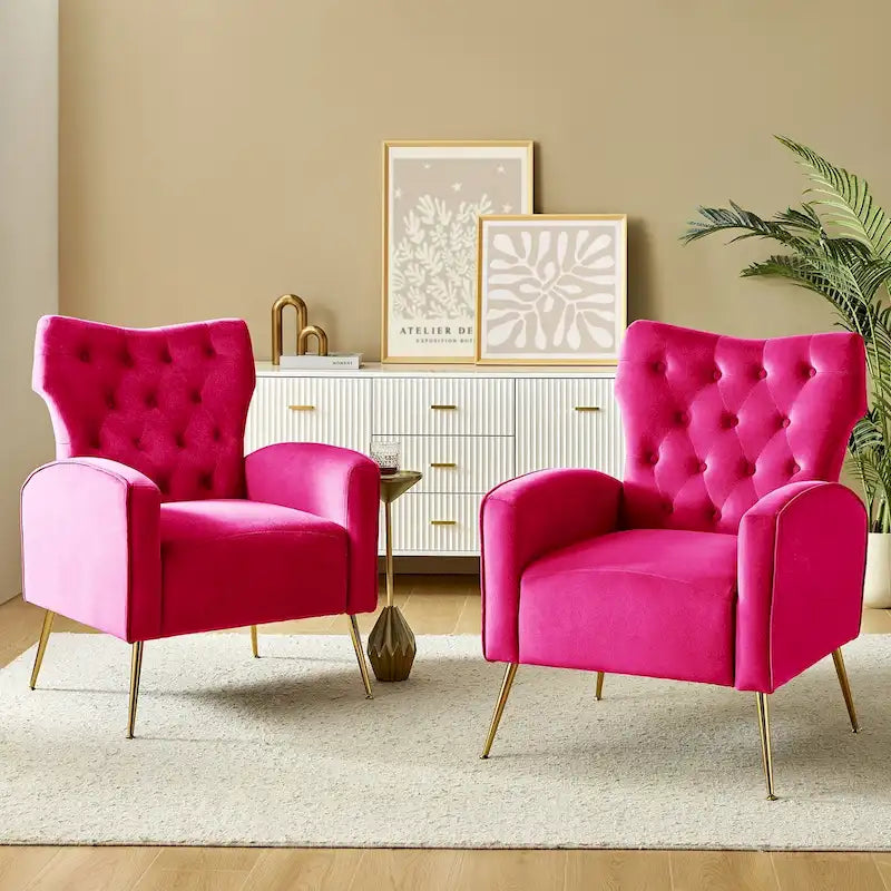 Danita Contemporary Velvet Wingback Tufted Chair With Gold Flared Metal Legs Set Of 2