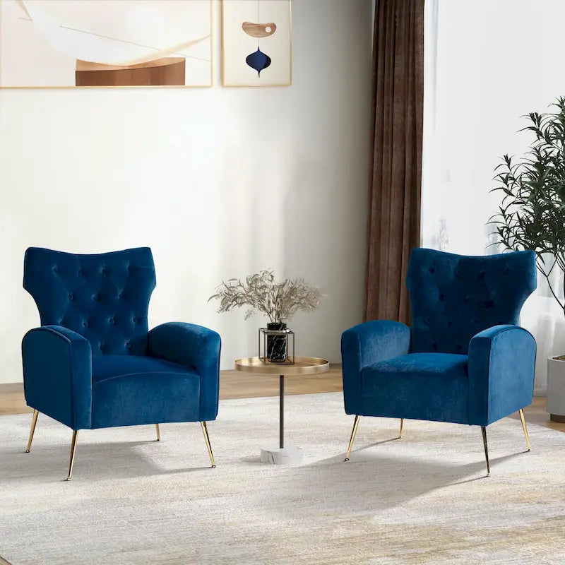 Danita Contemporary Velvet Wingback Tufted Chair With Gold Flared Metal Legs Set Of 2
