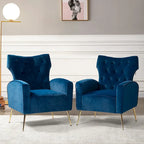Danita Contemporary Velvet Wingback Tufted Chair With Gold Flared Metal Legs Set Of 2 by HULALA HOME