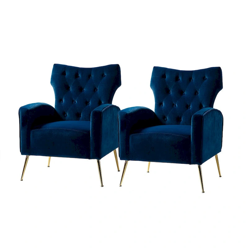 Danita Contemporary Velvet Wingback Tufted Chair With Gold Flared Metal Legs Set Of 2