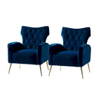 Danita Contemporary Velvet Wingback Tufted Chair With Gold Flared Metal Legs Set Of 2