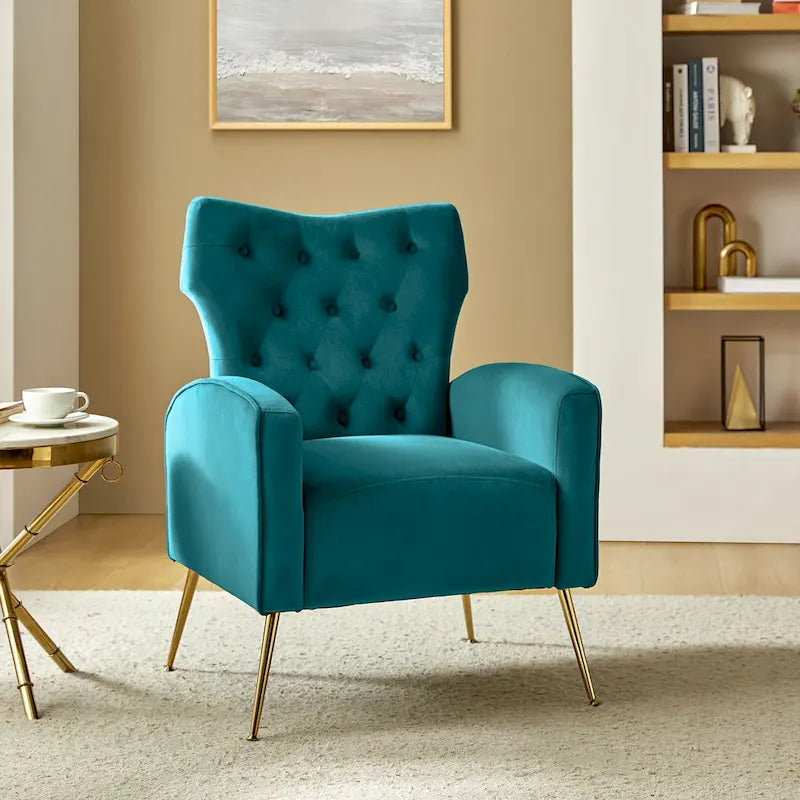 Danita Contemporary Velvet Wingback Tufted Chair With Gold Flared Metal Legs Set Of 2