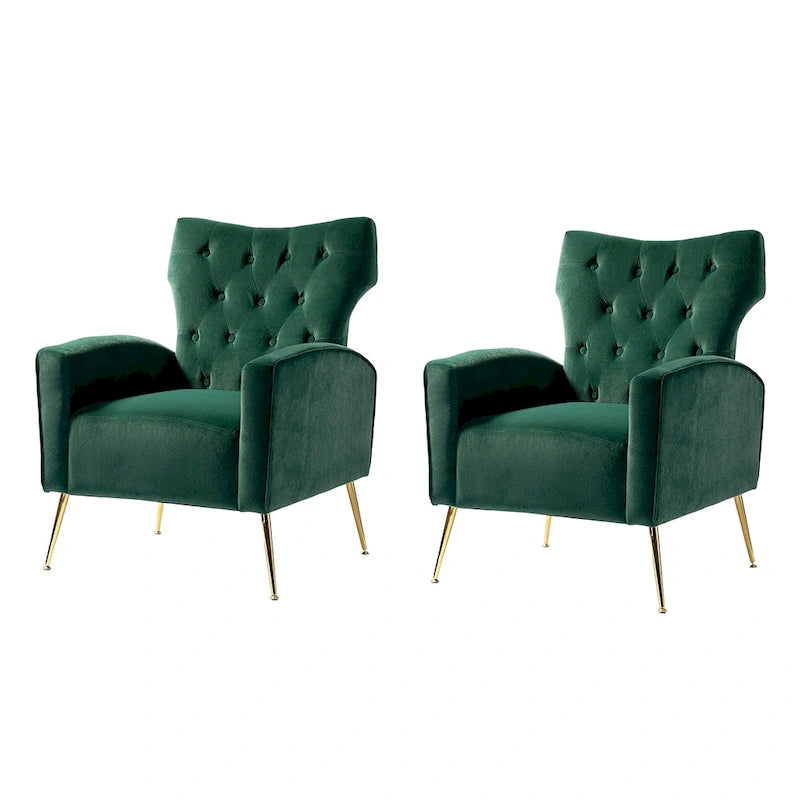Danita Contemporary Velvet Wingback Tufted Chair With Gold Flared Metal Legs Set Of 2