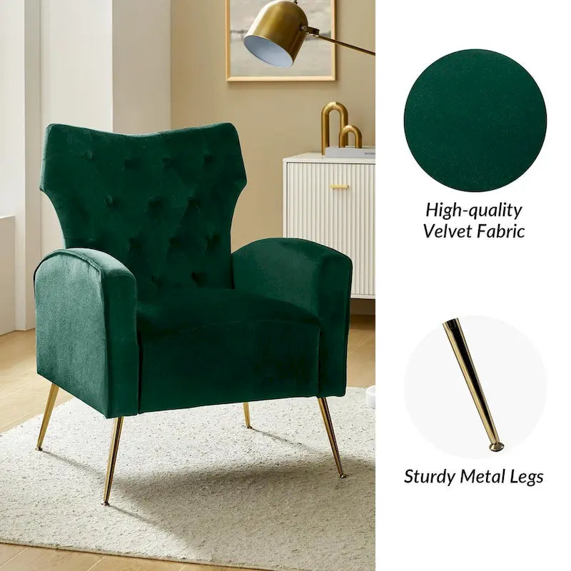 Danita Contemporary Velvet Wingback Tufted Chair With Gold Flared Metal Legs Set Of 2