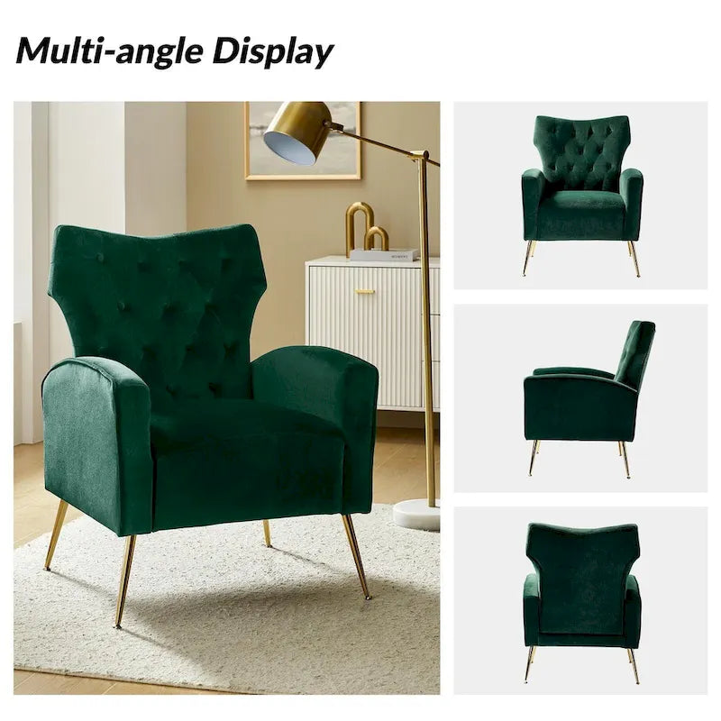 Danita Contemporary Velvet Wingback Tufted Chair With Gold Flared Metal Legs Set Of 2