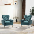 Danita Contemporary Velvet Wingback Tufted Chair With Gold Flared Metal Legs Set Of 2