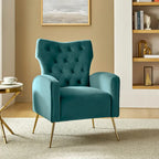 Danita Contemporary Velvet Wingback Tufted Chair With Gold Flared Metal Legs Set Of 2