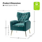 Danita Contemporary Velvet Wingback Tufted Chair With Gold Flared Metal Legs Set Of 2