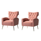 Danita Contemporary Velvet Wingback Tufted Chair With Gold Flared Metal Legs Set Of 2
