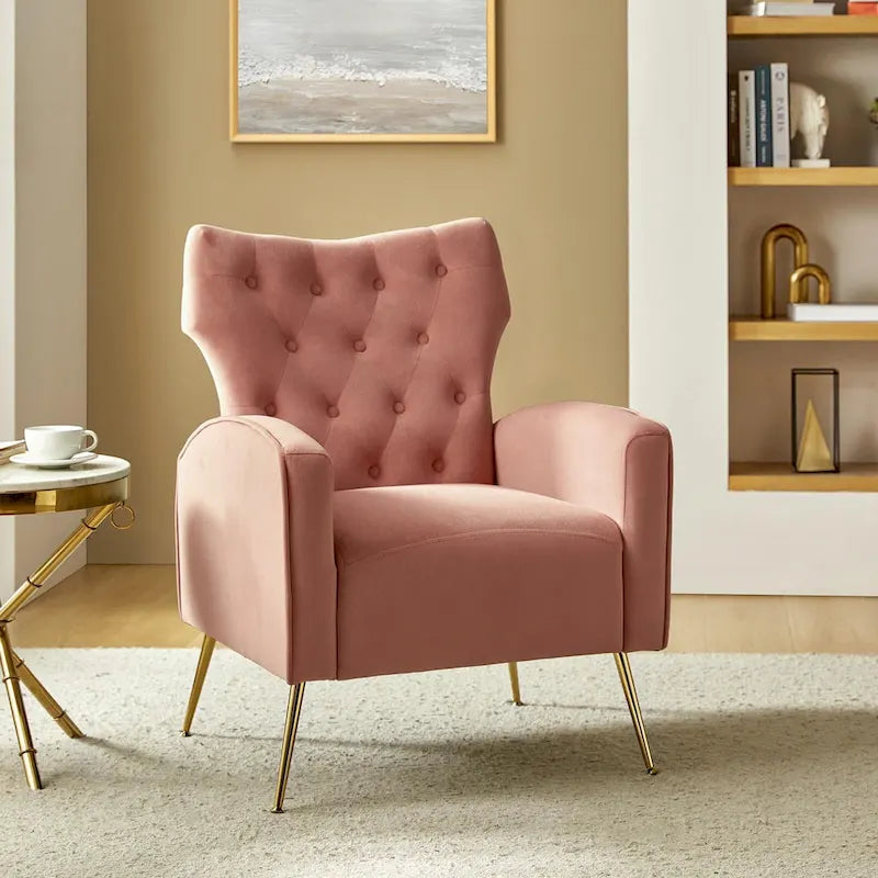 Danita Contemporary Velvet Wingback Tufted Chair With Gold Flared Metal Legs Set Of 2