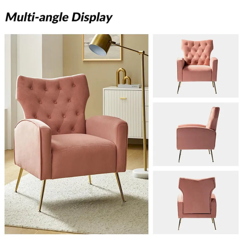 Danita Contemporary Velvet Wingback Tufted Chair With Gold Flared Metal Legs Set Of 2