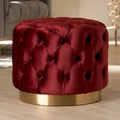 Velvet Tufted Ottoman with Brushed-Gold Base