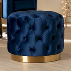 Velvet Tufted Ottoman with Brushed-Gold Base
