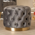 Velvet Tufted Ottoman with Brushed-Gold Base