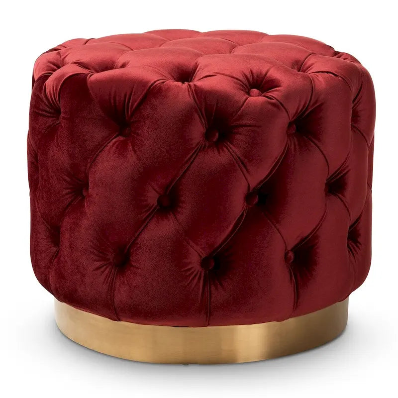 Velvet Tufted Ottoman with Brushed-Gold Base