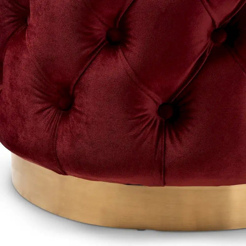 Velvet Tufted Ottoman with Brushed-Gold Base