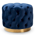Velvet Tufted Ottoman with Brushed-Gold Base