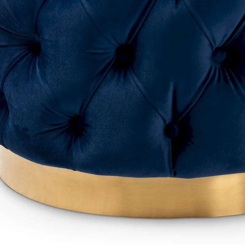 Velvet Tufted Ottoman with Brushed-Gold Base