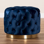 Velvet Tufted Ottoman with Brushed-Gold Base