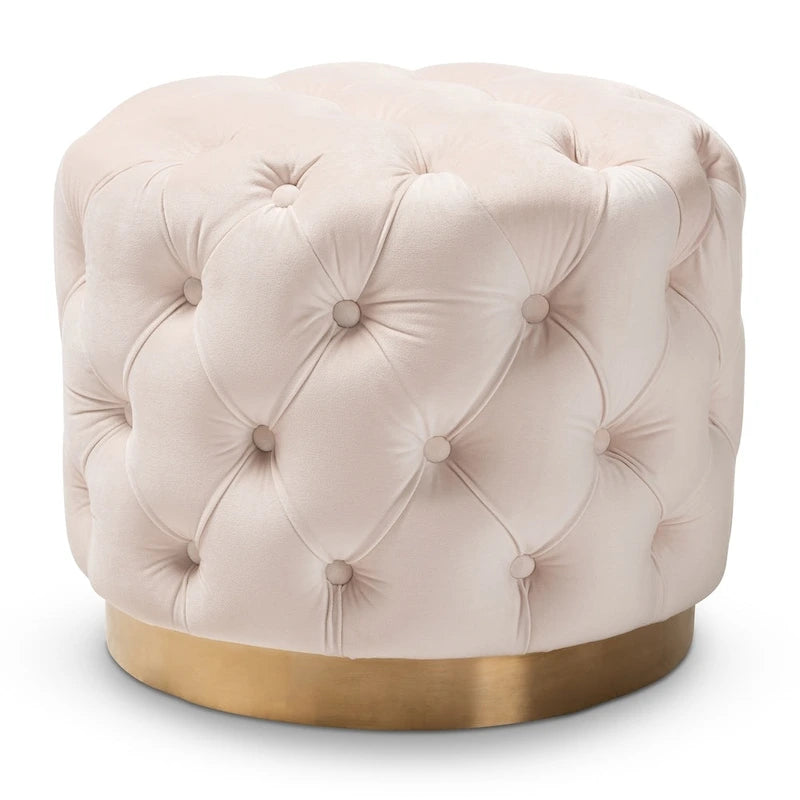 Velvet Tufted Ottoman with Brushed-Gold Base
