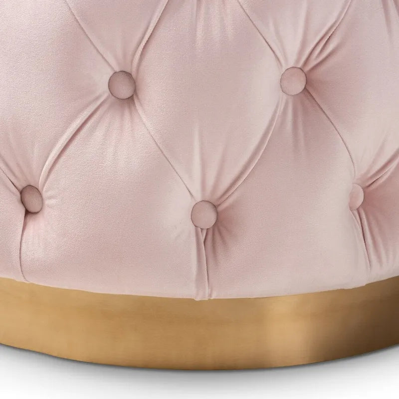 Velvet Tufted Ottoman with Brushed-Gold Base